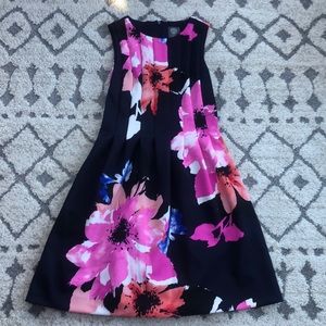 Like New Flared Floral Dress, 6, Navy